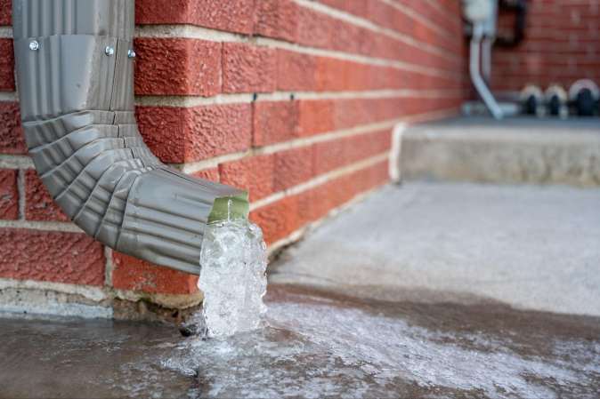 water down a spout that froze during winter
