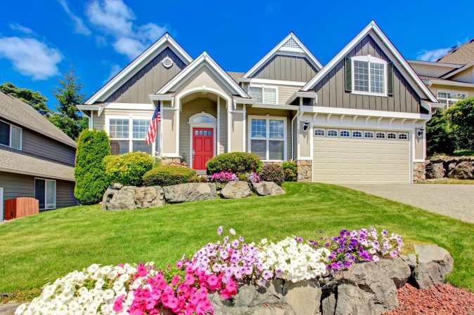 front yard of a house during spring